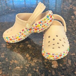 Kids Pale Pink Clogs with Colorful Beaded Trim Size 11